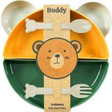 Buddy Mama Tabağı Seti, 1 Ayıcık Tabak 4 Kase Çatal-Kaşık, Bebek ve Çocuklar Için Yemek Ta