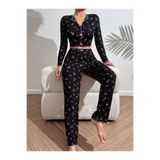 BUDİ HOME Kadın Çiçek ve Fiyonk Desenli Yumuşak Pamuklu Uzun Pijama Takımı 5134