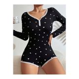 BUDİ HOME Kadın Siyah Kalp Desenli Pijama Tulumu