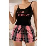 BUDİ HOME Kadın Siyah Kare Desenli Askılı Şortlu Pijama Takım 5012
