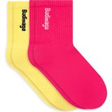 Budimaga 2'li Paket- Kadın Basic Tenis Spor Soket Çorap - Koyu Pembe - Sarı - 36 - 39