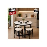 BUEM MOBİLYA ATLAS YUVARLAK 90 CM PUFLU 4 KİŞİLİK MASA TAKIMI BALKON MASASI KAHVE MASASI