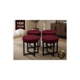 BUEM MOBİLYA ZİRO 4LÜ PUF TAKIMI TABURE BENCH MAKYAJ SANDALYESİ SİYAH AYAK