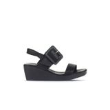 Bueno Shoes 01WA0400 Siyah Deri Kadın Dolgu Topuklu Sandalet