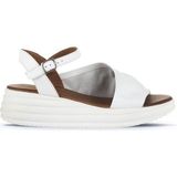 Bueno Shoes 01WA2402 Beyaz Deri Kadın Dolgu Topuklu Sandalet