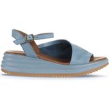 Bueno Shoes 01WA2402 Mavi Deri Kadın Dolgu Topuklu Sandalet