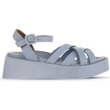 Bueno Shoes 01WA4301 Mavi Deri Kadın Dolgu Topuklu Sandalet