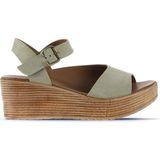 Bueno Shoes 01WA4704 Yeşil Alf Süet Kadın Dolgu Topuklu Sandalet