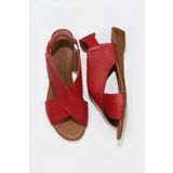 Bueno Shoes 01WL2408 Kırmızı Deri Kadın Düz Sandalet