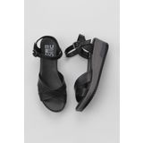 Bueno Shoes 01WL3303 Siyah Deri Kadın Dolgu Topuklu Sandalet
