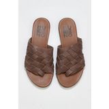 Bueno Shoes 01wq0501 Gri Deri Kadın Parmak Arası Terlik