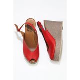 Bueno Shoes 01WQ5802 Kırmızı Deri Kadın Dolgu Topuklu Sandalet