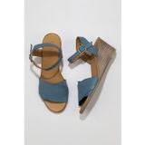 Bueno Shoes 01WQ8601 Mavi Deri Kadın Dolgu Topuklu Sandalet