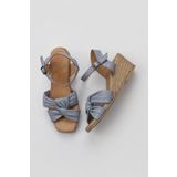 Bueno Shoes 01WS10307 Mavi Deri Kadın Dolgu Topuklu Espadril Sandalet