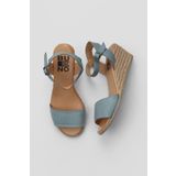 Bueno Shoes 01WS11101 Mavi Deri Kadın Dolgu Topuklu Espadril Sandalet
