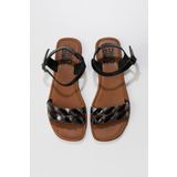 Bueno Shoes 01WU3415 Siyah Gri Parlak Deri Kadın Düz Sandalet
