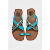 Bueno Shoes 01WU3419 Turkuaz Multi Deri Kadın Parmak Arası Terlik