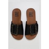 Bueno Shoes 01wu4206 Siyah Deri Düz Kadın Terlik