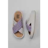 Bueno Shoes 01WU4624 Lila Beyaz Deri Kadın Dolgu Topuklu Terlik