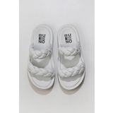 Bueno Shoes 01WU4640 Beyaz Deri Kadın Dolgu Topuklu Terlik