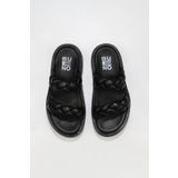 Bueno Shoes 01WU4640 Siyah Deri Kadın Dolgu Topuklu Terlik