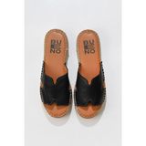 Bueno Shoes 01WU5105 Siyah Deri Dolgu Topuklu Espadril Kadın Terlik