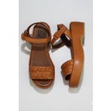 Bueno Shoes 01wu6000 Taba Deri Dolgu Topuklu Kadın Sandalet