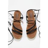Bueno Shoes 01WU6100 Siyah Deri Kadın Dolgu Topuklu Sandalet