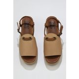 Bueno Shoes 01WU6103 Bej Kahve Deri Kadın Dolgu Topuklu Espadril Sandalet