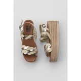 Bueno Shoes 01WU6119 Bej Beyaz Parlak Deri Kadın Dolgu Topuklu Sandalet