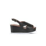 Bueno Shoes 01WU7001 Siyah Deri Kadın Dolgu Topuklu Sandalet
