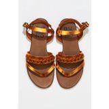Bueno Shoes 01wu7406 Turuncu Parlak Deri Kadın Düz Sandalet