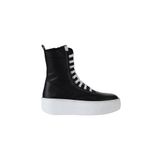 Bueno Shoes 01WV5500 Siyah Beyaz Deri Kadın Dolgu Topuklu Bot