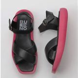 Bueno Shoes 01WY1009 Siyah Fuşya Deri Dolgu Topuklu Kadın Sandalet