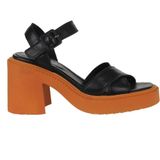 Bueno Shoes 01WY12704 Siyah Turuncu Deri Topuklu Kadın Sandalet