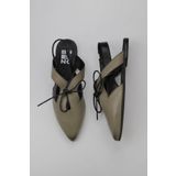 Bueno Shoes 01WY1803 Haki Siyah Deri Düz Kadın Sandalet