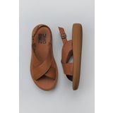 Bueno Shoes 01WY2302 Taba Koyu Deri Dolgu Topuklu Kadın Sandalet