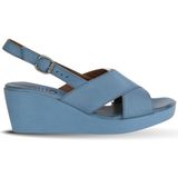 Bueno Shoes 01WY2411 Mavi Deri Kadın Dolgu Topuklu Sandalet
