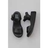 Bueno Shoes 01WY5700 Siyah Deri Kadın Dolgu Topuklu Sandalet