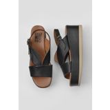 Bueno Shoes 01WY5800 Siyah Deri Kadın Dolgu Topuklu Sandalet