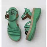 Bueno Shoes 01WY8203 Yeşil Koyu Deri Kadın Dolgu Topuklu Sandalet
