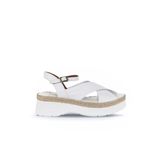 Bueno Shoes 01WY8205 Beyaz Deri Kadın Dolgu Topuklu Sandalet