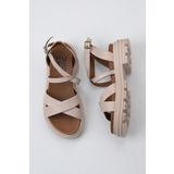 Bueno Shoes 01WY8305 Pembe Deri Kadın Dolgu Topuklu Sandalet