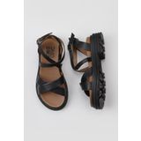 Bueno Shoes 01WY8305 Siyah Kahverengi Deri Kadın Dolgu Topuklu Sandalet