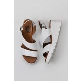 Bueno Shoes 01WY8602 Beyaz Deri Kadın Dolgu Topuklu Sandalet