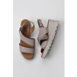 Bueno Shoes 01WY8602 Gri Deri Kadın Dolgu Topuklu Sandalet