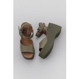 Bueno Shoes 01WY9009 Haki Deri Kadın Dolgu Topuklu Ayakkabı