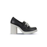 Bueno Shoes 01WZ3201 Siyah Gri Deri Kadın Topuklu Ayakkabı