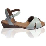 Bueno Shoes 9N3808 Mavi Çapraz Desenli Deri Kadın Düz Sandalet