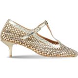 Bueno Shoes Altın Taşlı Deri Kadın Topuklu Sandalet 39WA3187 39WA3187